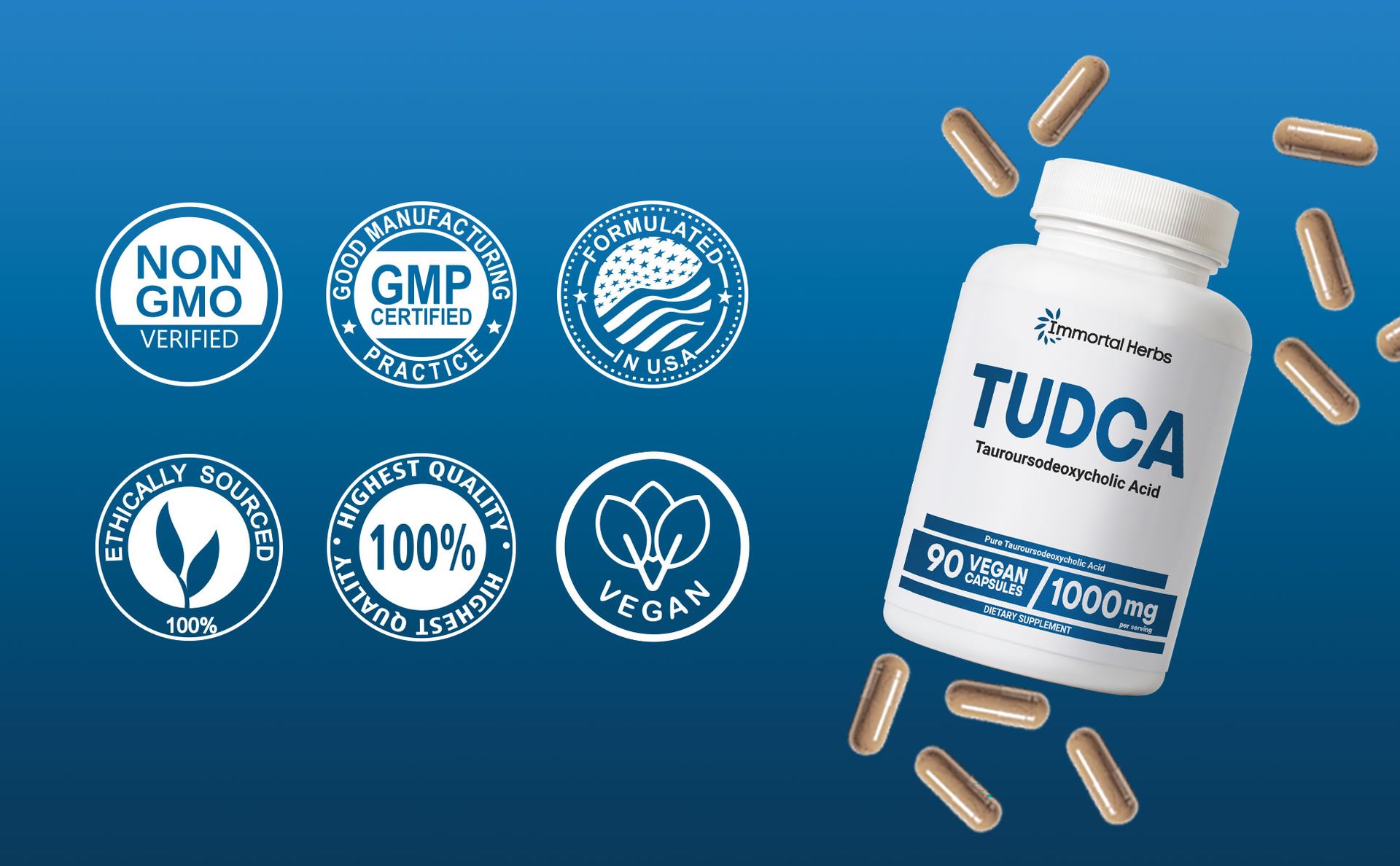 Tudca Supplement 1000mg, 90 Capsules for Liver Support, Non-GMO & Gluten Free Tauroursodeoxycholic Acid Capsules for Adults