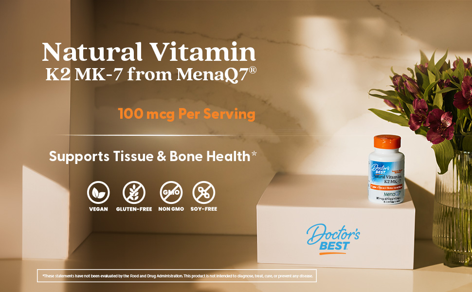 Doctor's BEST Natural Vitamin K2 MK7 Supplement, Non GMO, 60 Veg Caps