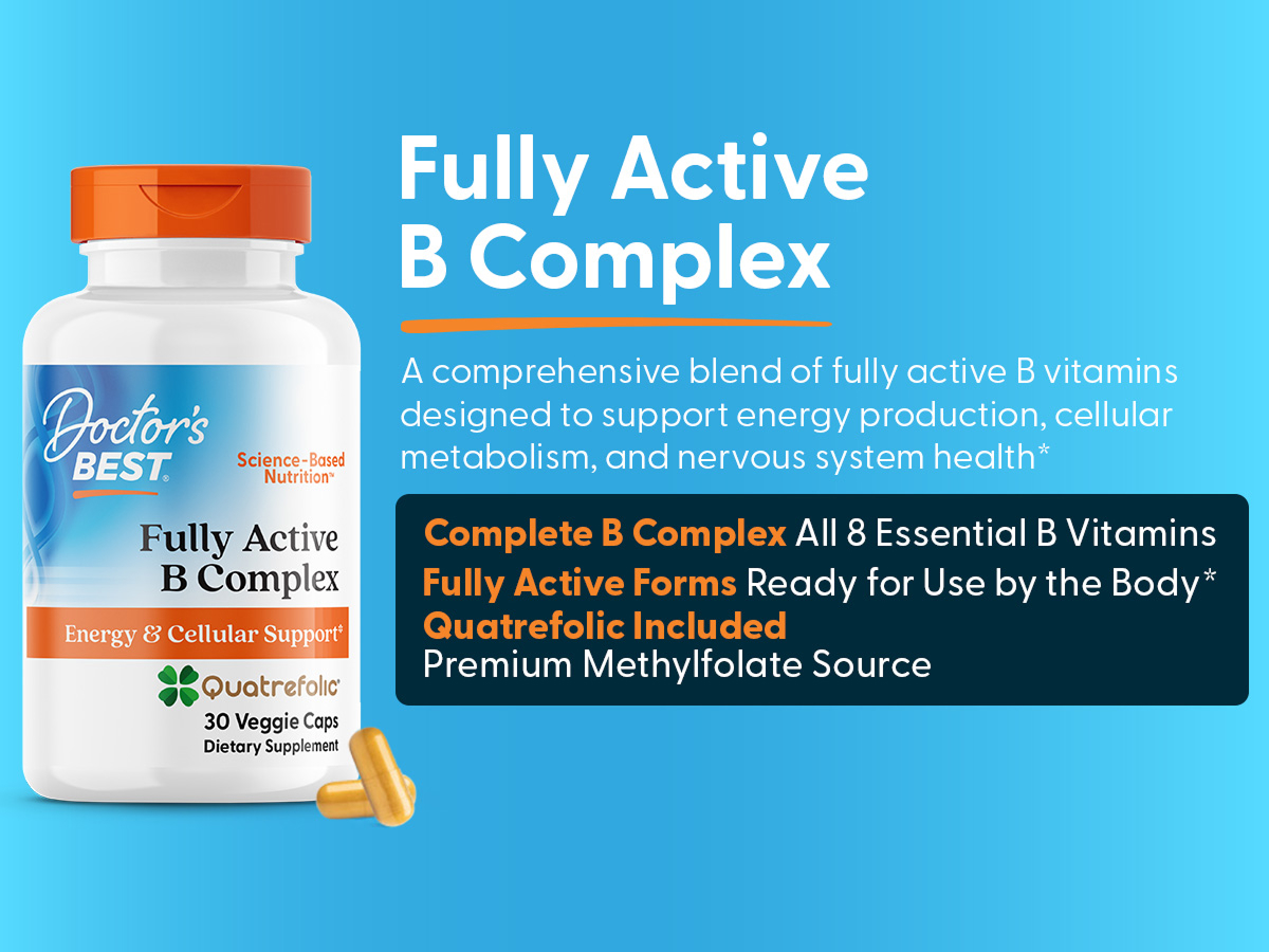 Doctor's BEST Fully Active Vitamin B Complex Supplement, 30 Veggie Capsules