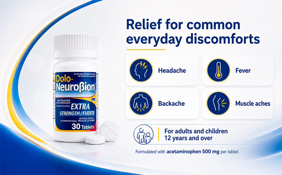 Dolo Neurobion 30 Tablets - Pain Reliever, Fever Reducer, Extra Strength, Fuerte, Alivia el Dolor, Reduce la Fiebre