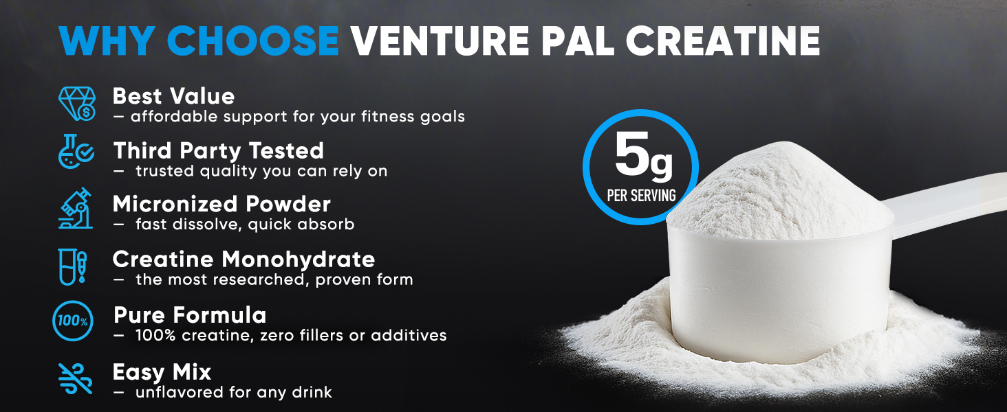 Venture Pal 100% Pure Micronized Creatine Monohydrate Powder 5g Per Serving