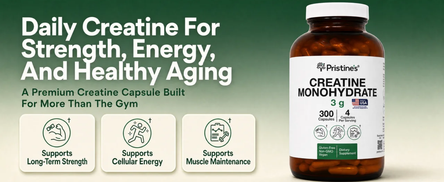 PRISTINE'S NSF Certified Creatine Monohydrate 3g Capsules, 75 Servings
