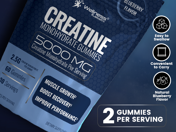 Creatine Gummies for Women & Men, Creatine Monohydrate Gummies, Blueberry