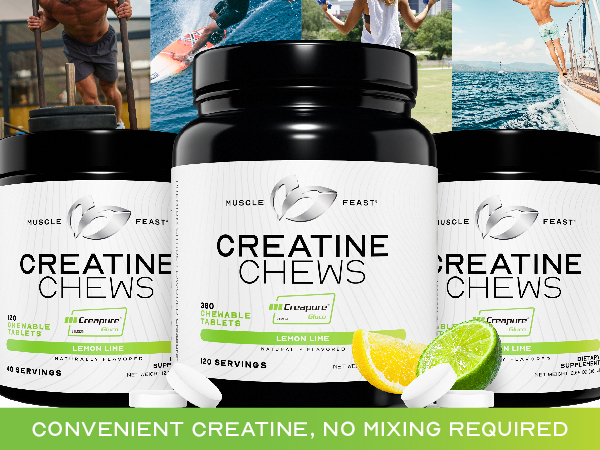Muscle Feast Creapure Creatine Monohydrate Chewables, Lemon Lime, 360 Tabs