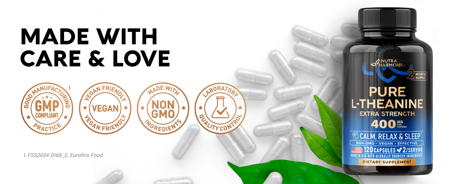 L-Theanine 400 mg - L Theanine for Stress Relief - Plant Based - 120 Caps