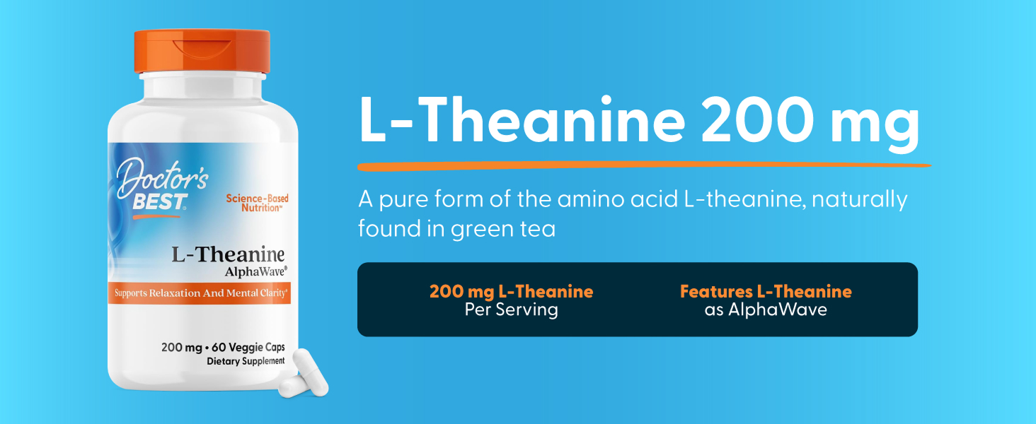 Doctor's Best L-Theanine Caps 200mg, for Men & Women, 60 Veg Capsules