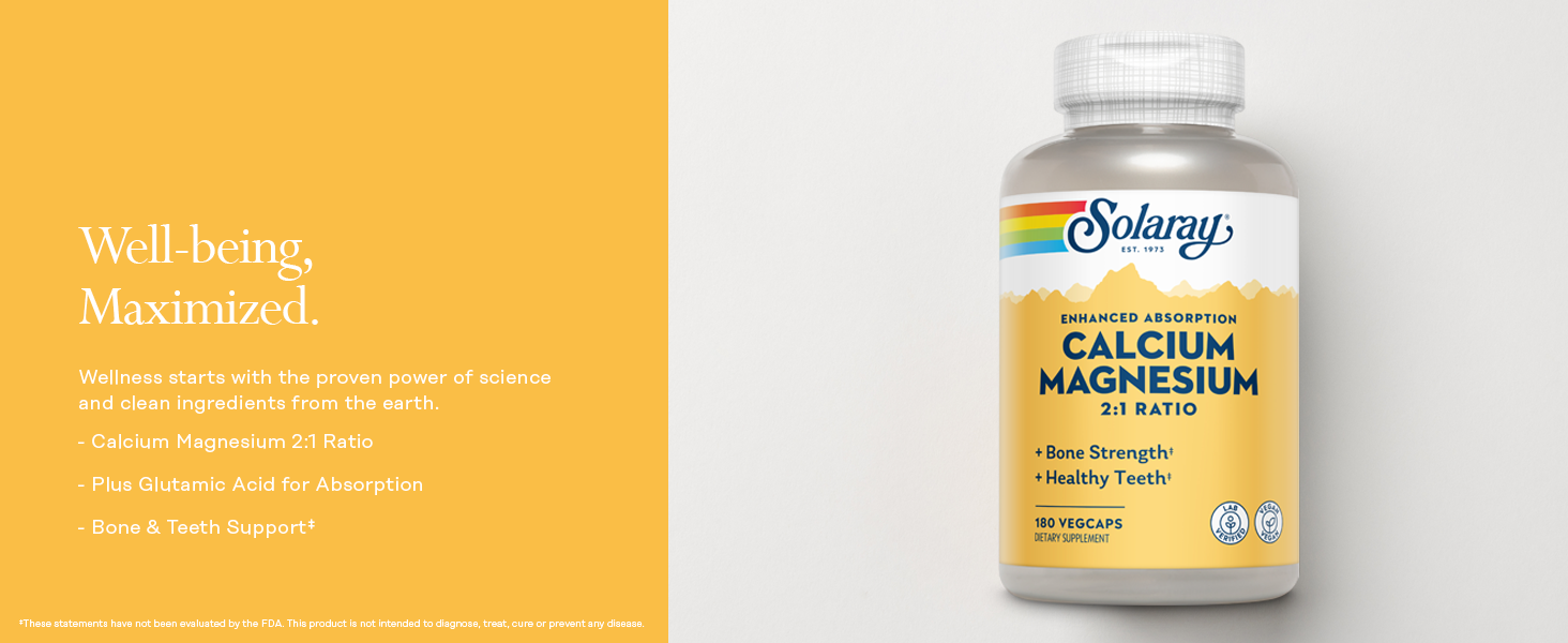SOLARAY Calcium Magnesium 2 to 1 Ratio, 180 VegCaps