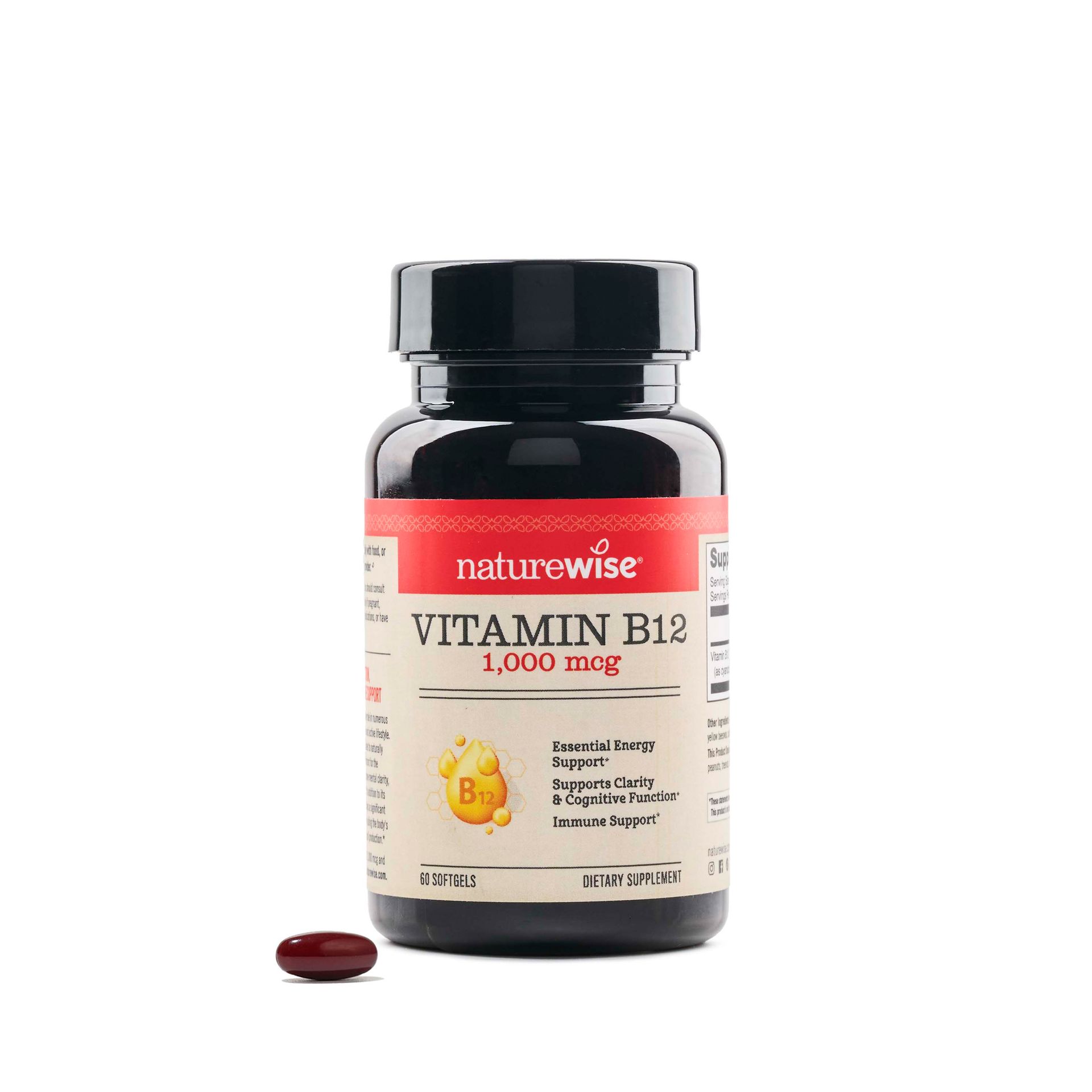 NatureWise Vitamin B12 1000 mcg - Dietary Supplement for Supporting Energy Metabolism, Mental Clarity, Nervous System Health - Easy-to-Swallow, Soy & Gluten-Free - 60 Softgels[60-Day Supply]