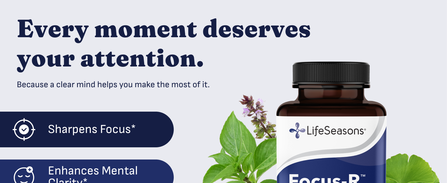 LifeSeasons Focus-R Concentration Support – Memory, Focus & Mental Clarity Supplement with Bacopa, L-Theanine & Huperzine A – Cognitive Performance & Brain Energy – 60 Veg Capsules