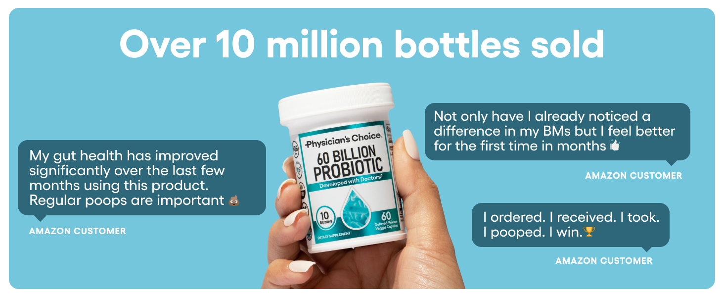 Physician's CHOICE Probiotics 60 Billion CFU - 10 Strains + Organic Prebiotics - Immune, Digestive & Gut Health - Supports Occasional Constipation, Diarrhea, Gas & Bloating - for Women & Men - 30ct
