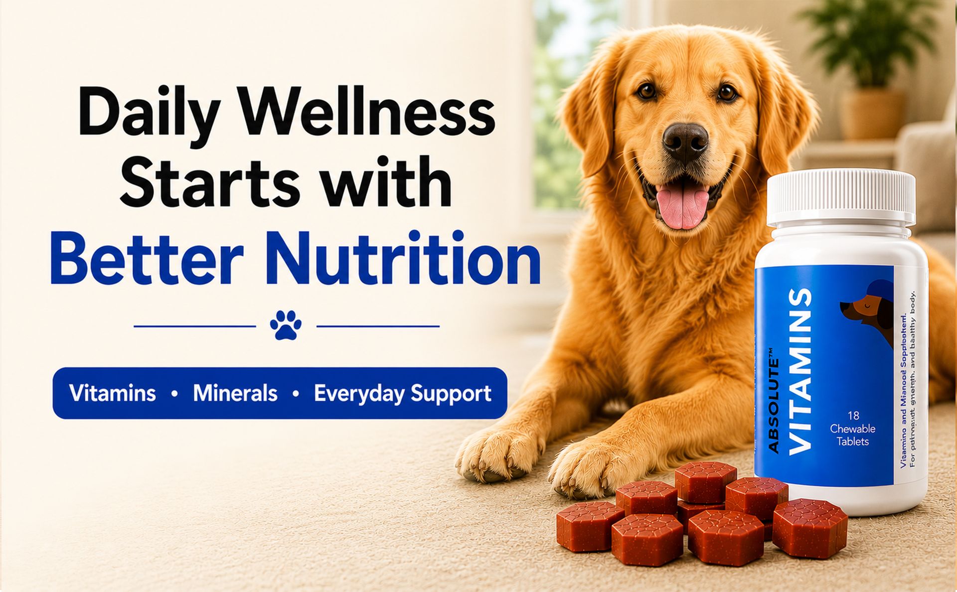 Drools Absolute Dog Supplement Tablets 400g, 110 Pieces Jar | Vitamin Flavour | Supports Growth | Maintains Healthy Body Condition | Speedy Recovery from Disease