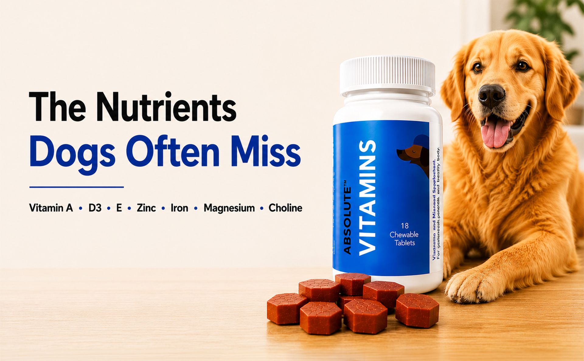 Drools Absolute Dog Supplement Tablets 400g, 110 Pieces Jar | Vitamin Flavour | Supports Growth | Maintains Healthy Body Condition | Speedy Recovery from Disease