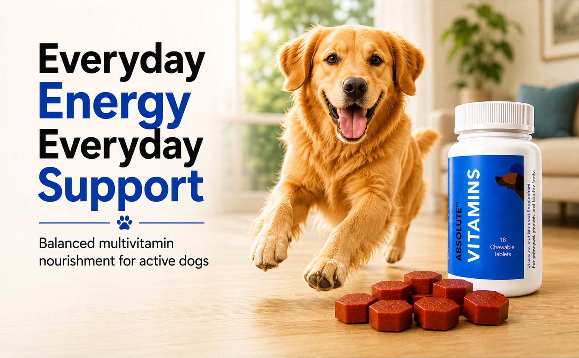 Drools Absolute Dog Supplement Tablets 400g, 110 Pieces Jar | Vitamin Flavour | Supports Growth | Maintains Healthy Body Condition | Speedy Recovery from Disease