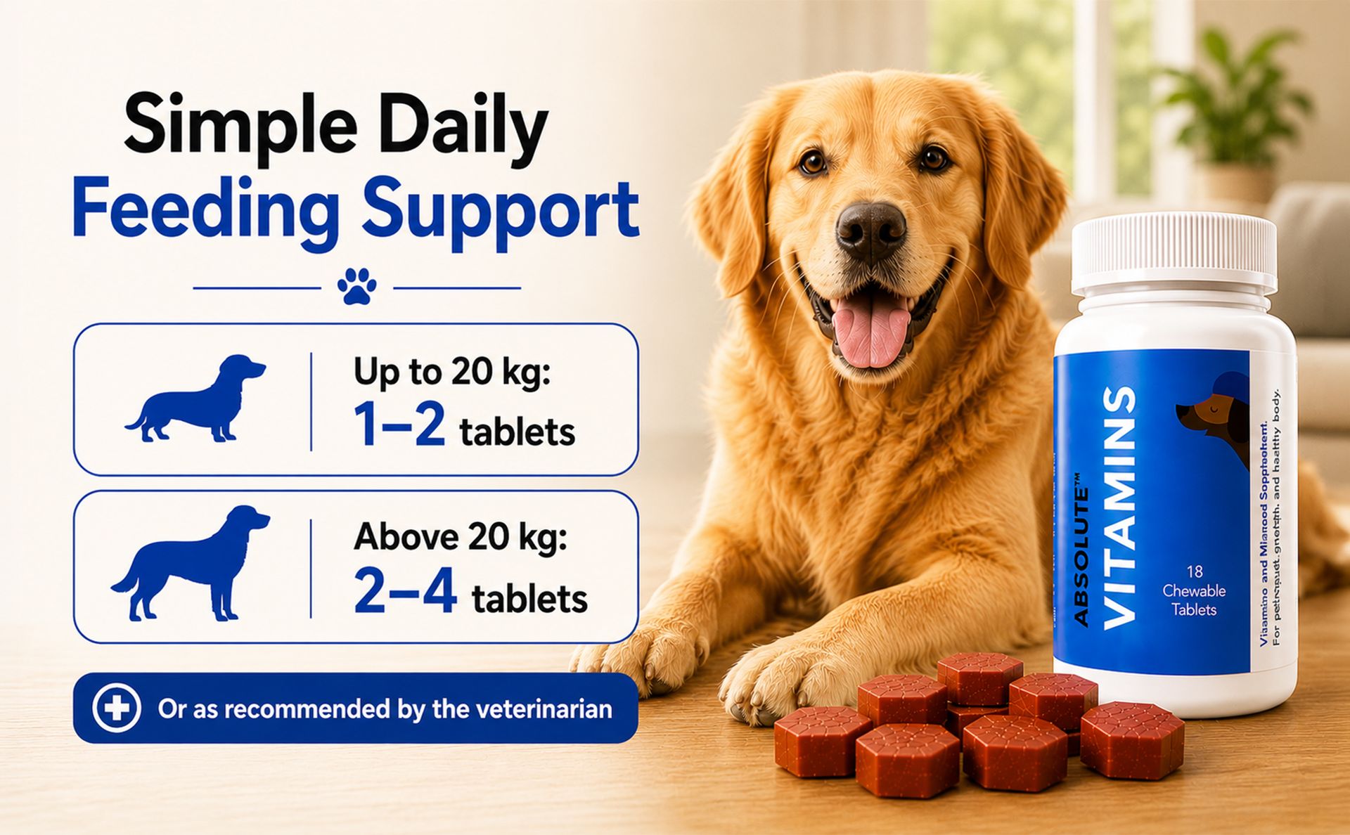 Drools Absolute Dog Supplement Tablets 400g, 110 Pieces Jar | Vitamin Flavour | Supports Growth | Maintains Healthy Body Condition | Speedy Recovery from Disease