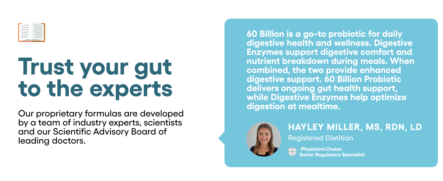 Physician's CHOICE Advanced Gut Health Bundle: 60 Billion Probiotics 30ct + Digestive Enzymes 60ct w/Bromelain+ Digestive, Gut, Immune Health Supports Occasional Constipation, Diarrhea, Gas, Bloating