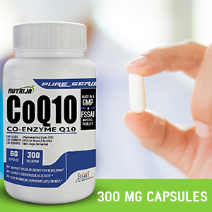 NutriJa CoQ10 (Co-Enzyme Q10) 300mg - 60 Veg Capsules | With Bioperine for Enhanced Absorption | Heart & Brain Health Support | Pure Co-Enzyme Q10