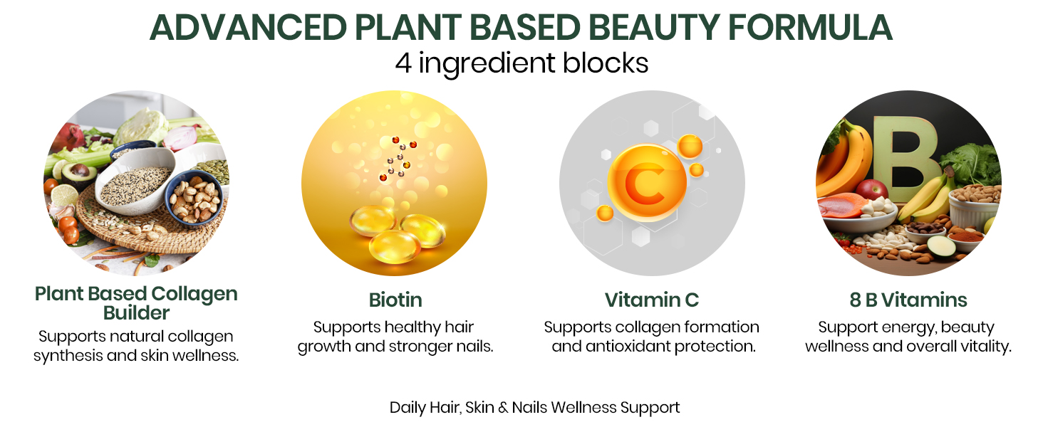 Vlado's Himalayan Organics Organic Collagen Builder for Hair and Skin With Biotin & Vitamin C (60 Capsules)