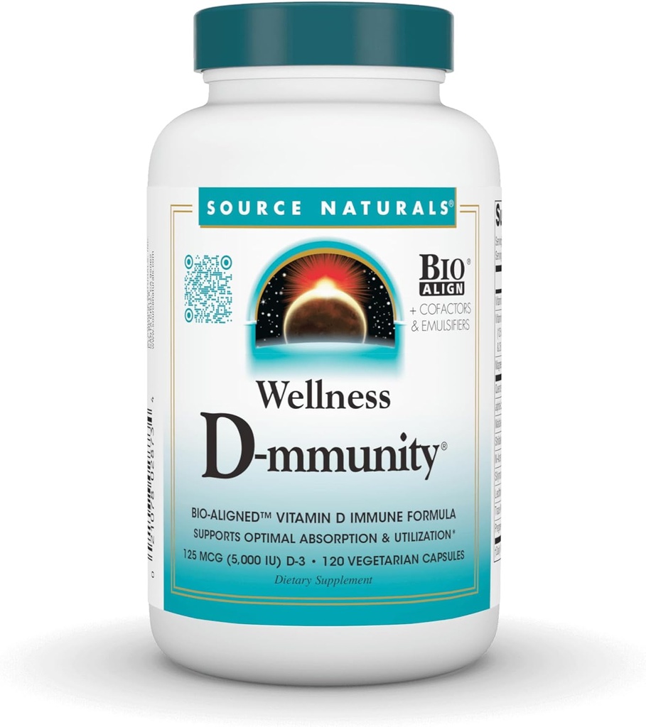 Vir Naturals Wellness D-mmuniteta, Bio-uravnana vitamin D Imunska formula, podpira optimalno absorpcijo in uporabo* - 120 vegetarijanskih kapsul