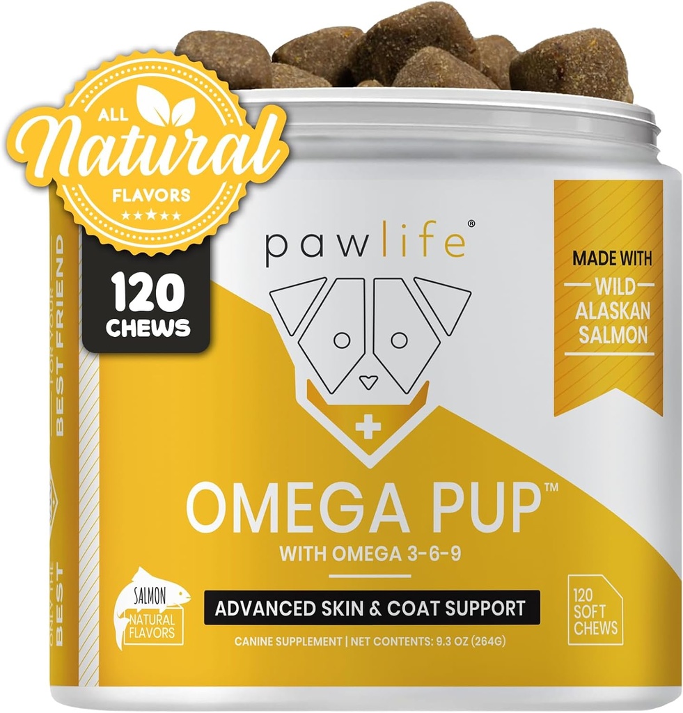 Olje za pse - 120 Omega 3 Ribje olje Dog Vitamini, Veterinarsko Oblikovano Srbenje Relief za pse, Naravni Omega 3 ribje olje za pse, Pasja koža in Coat dodatek (Salmon Flavor)