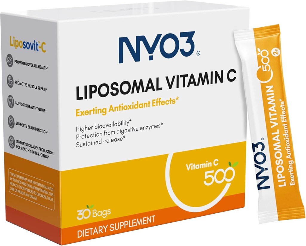 NYO3 liposomski vitamin C v prahu, podpira imunski sistem in kolagen ojačevalec, močan antioksidant, izboljšanje zdravja kože, Gluten-free, visoka absorpcija Vitamin C, 500mg, 30 Število