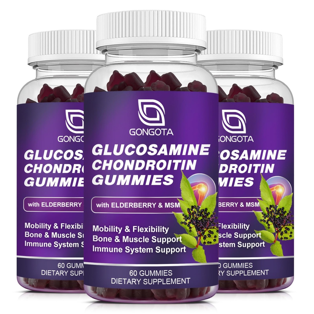 Glukozamin Chondroitin Gumies - 2-pak, dodatna moč 1500mg glukozamin z MSM & Elderberry, podpora prilagodljivosti, najboljša kartilacija in imunosubvent dodatek za moške in ženske - 180 Gumijev