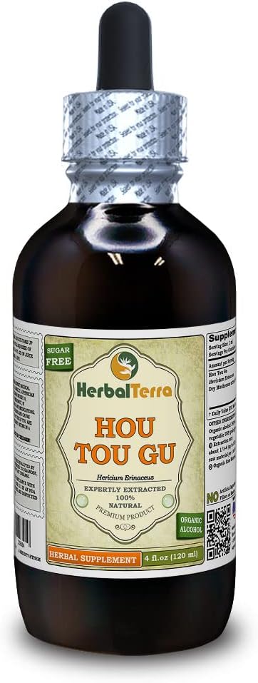 HOU TOU Gu (Hericium Erinaceus) Tinktura, Suhi tekoči ekstrakt gob (Brand Name: HerbalTerra, Ponosno izdelan v ZDA) 4 fl.oz (120 ml)