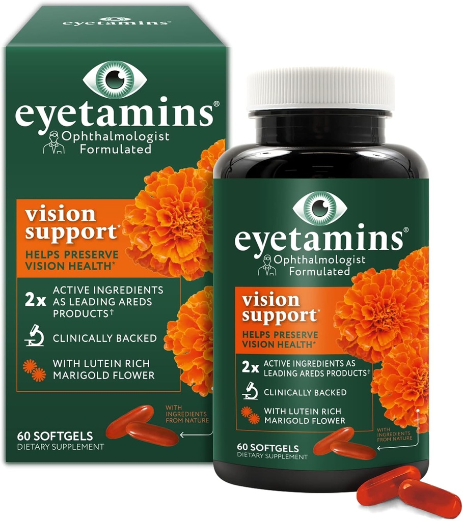Podpora vidu očitamin - 60 Kapsulas’ Oftalmolog- Formula - 2X Lutein in Zeaksantin vodilnih znamk - Rastlinsko-naravna - Veganska in ne-GMO Formula (60 Count)