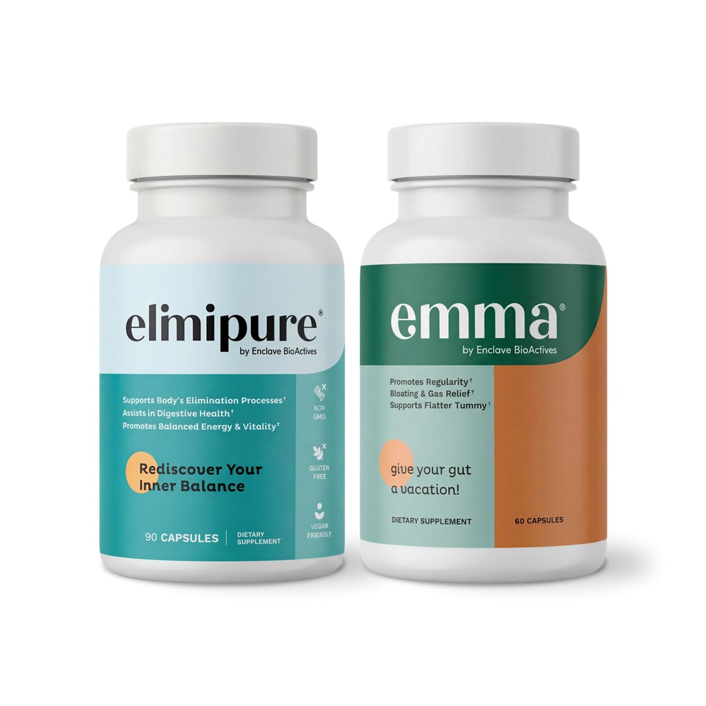 Emma Gut Health & Elimipure Cleanse Bundele – Popolna digestivna detox paket za napenjanje, Presnova, in Microbiome Podpora 