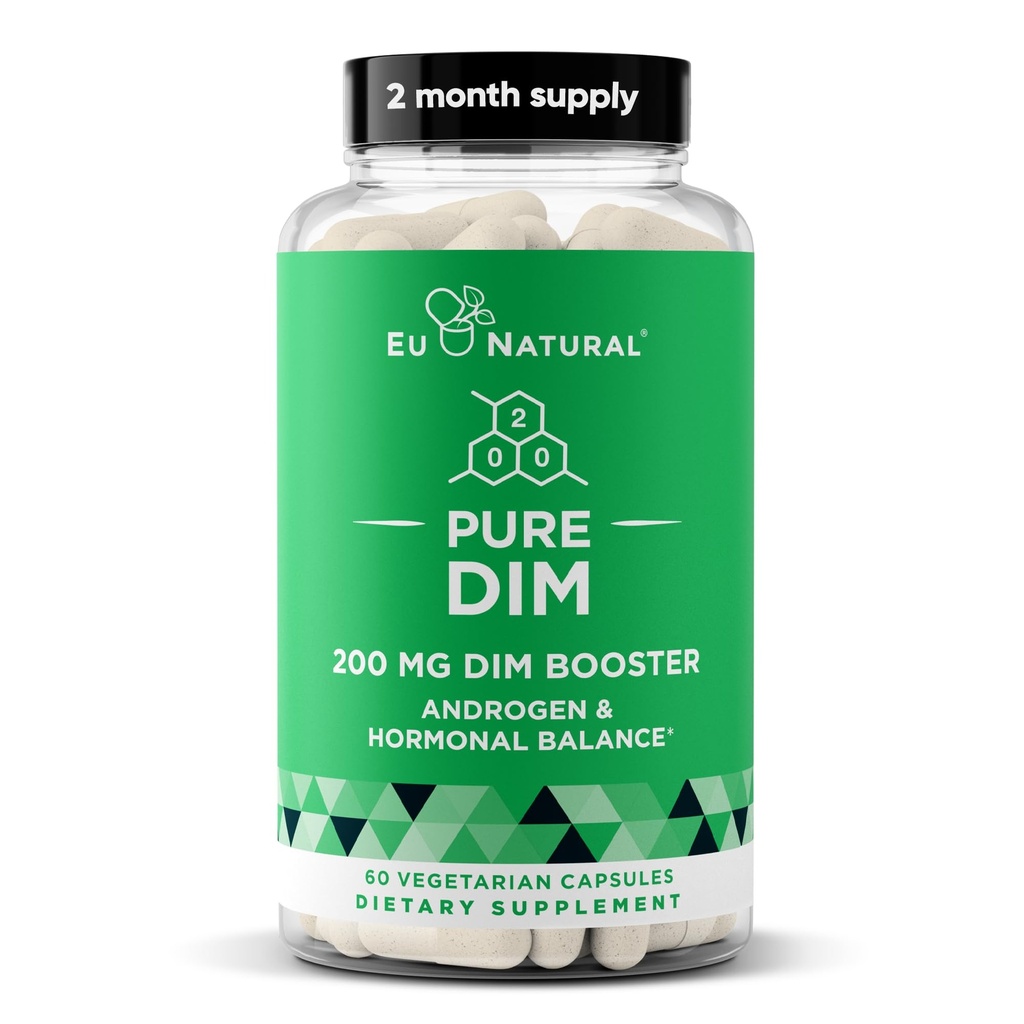 DIM Dodatek Pure 200 Mg za ženske ali moške – Estrogen Hormone Balance dodatek za energijo, utrujenost, stres, Menopause, Hot Flashs – Izboljšana biološka razpoložljivost BioPerine – 60 Veganske mehke kapsule