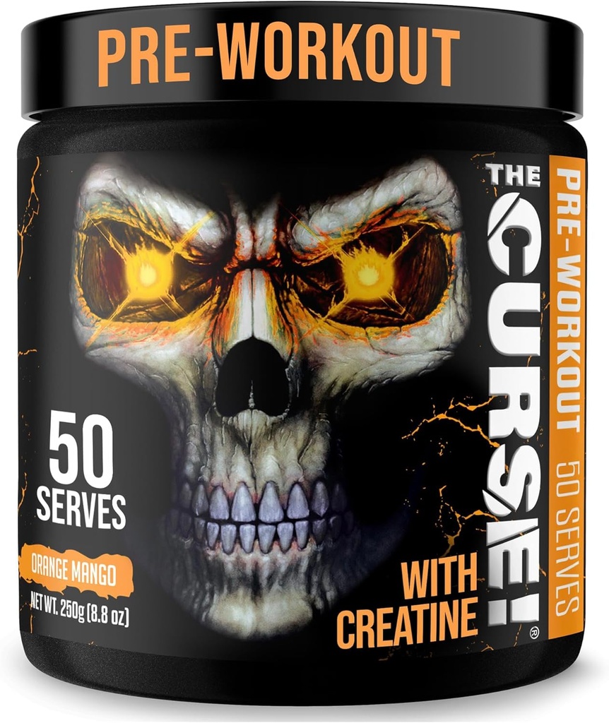 JNX SPORTI Prekletstvo! Pre vadbeni prašek za moške in ženske, kofein, beta-alanin, kreatin, L-citrulin, 50 servingov, Orange Mango Flavor – povečanje energije, moč in osredotočenost