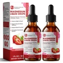M palca Magnezij Glicinat Tekoča, visoka absorpcija Magnezij Tekoča kapljice s celulozno vlakno, Bromelain, Vitamin B6, C, D, cink, Magnezij dopolnilo za otroke in odrasle, Jagodna aroma, 2 Pack