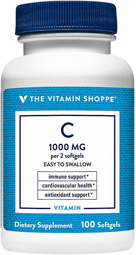 Vitamin Shoppe Vitamin C 1.000MG, Enostavno za pogoltniti, Antioksidant, ki podpira imuno in kardiovaskularno zdravje (100 kapsul)