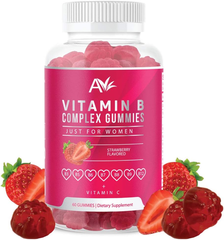 Avilana Vitamin B Complex Samo za ženske Vegan Gummies z vitaminom B12, B7 (Biotin), B6, B3 (Niacin), B5, B6, B8, B9 (Folate)s, Energy and Healthy Immune System (1 pakiranje)