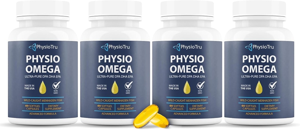 Physio Omega 2400mg ribje olje z Omega 3 Maščobne kisline dodatek - Heart & Brain Health dopolnila za odrasle - Non-GMO, Burpless, Light Citrus Flavor, Trajno izvira - 240 Softgels