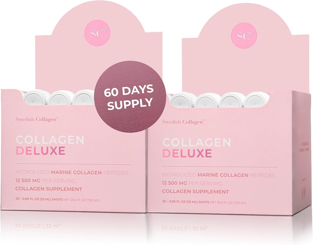 Colagen Deluxe 30 posnetkov x 2 I 8 teden paket I 12500 mg pomorski kolagen (tip I & III) I hialuronska kislina, biotin, vitamin C I brez sladkorja - 8 tednov dobava