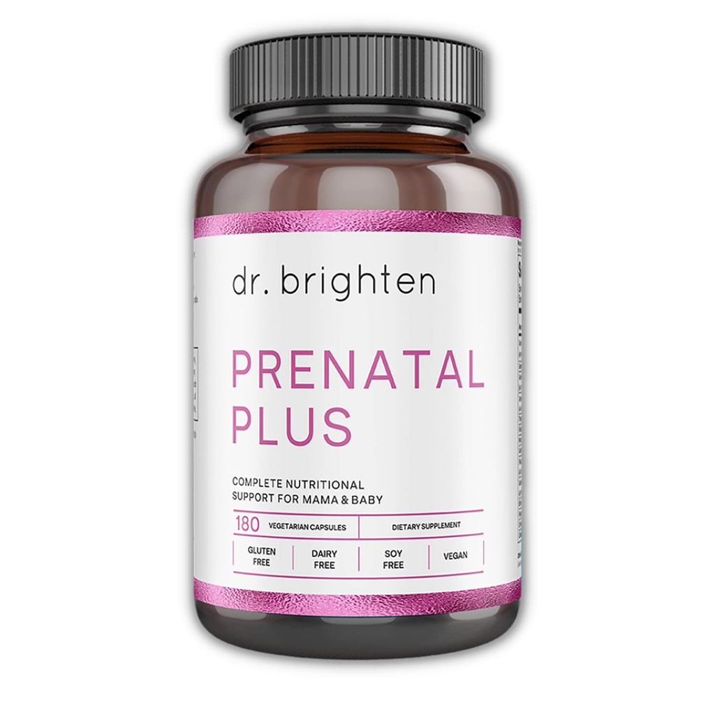 Dr. Brighten Prenatal Plus - ženske formulacije, aktivni vitamini B, minerali, antioksidanti za nosečnice ali doječe matere, Non-GMO Vegan, No Gluten, No Soy - 180 Kapsule