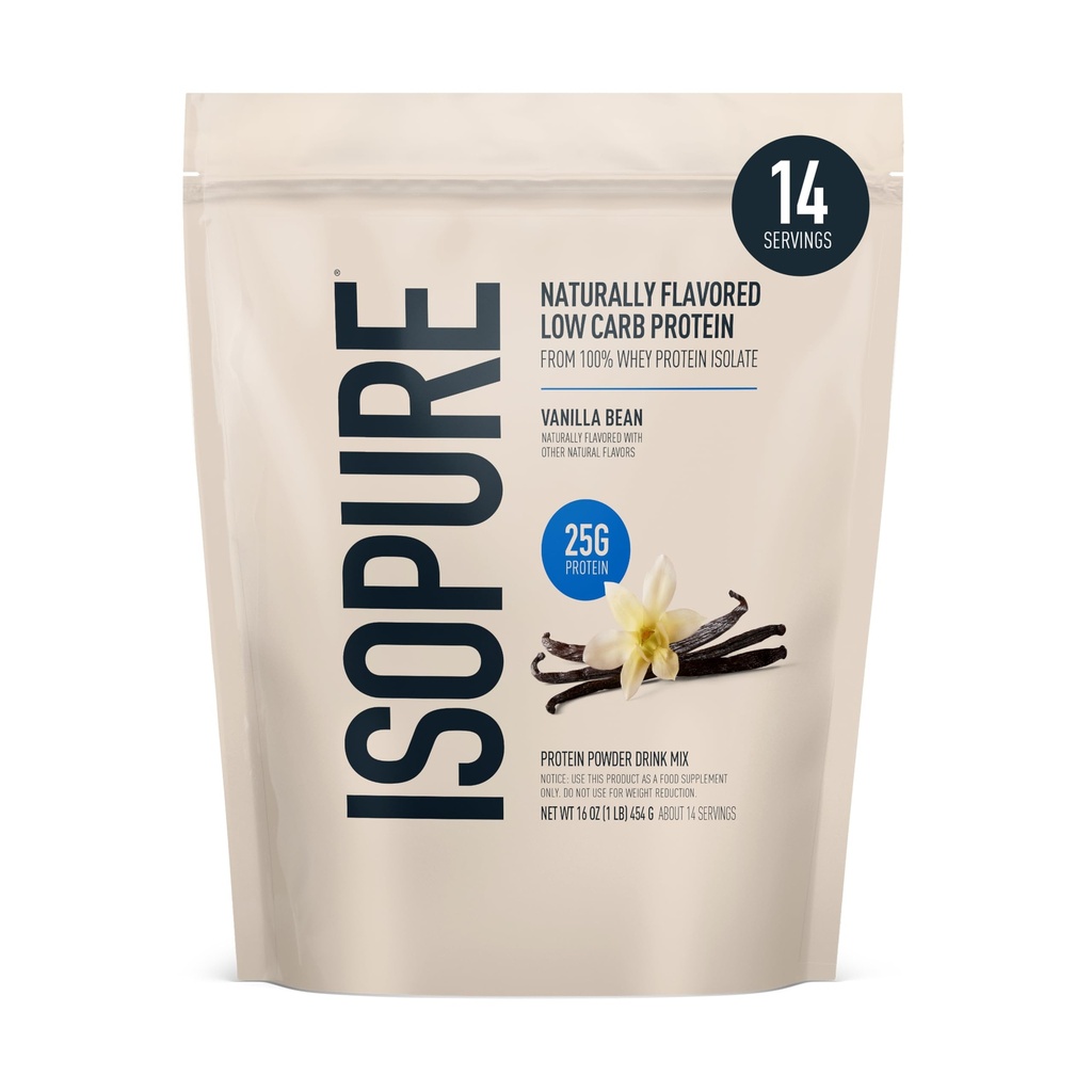 Izopura z nizko vsebnostjo ogljikovih hidratov 100% čisti izolat sirotkinih beljakovin v prahu, laktoza brez glutena, z vitamini, vanilija fižol, 25g beljakovin na serviranje, 1 Lb, 14 serviranja (Packaging May Vary)