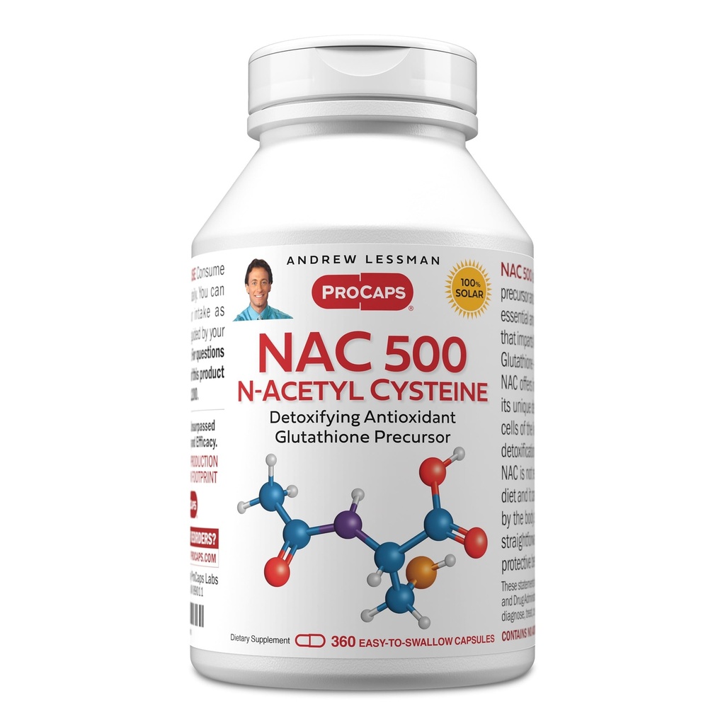 ANDREW LESSMAN NAC-500 N-Acetyl Cysteine 360 Capsules - Helps Combat Daily Onslaught of Damaging Free Radicals, Protects Brain, Heart, Lungs, Liver, Kidneys. Detoxifying Anti-oxidant. No Additives