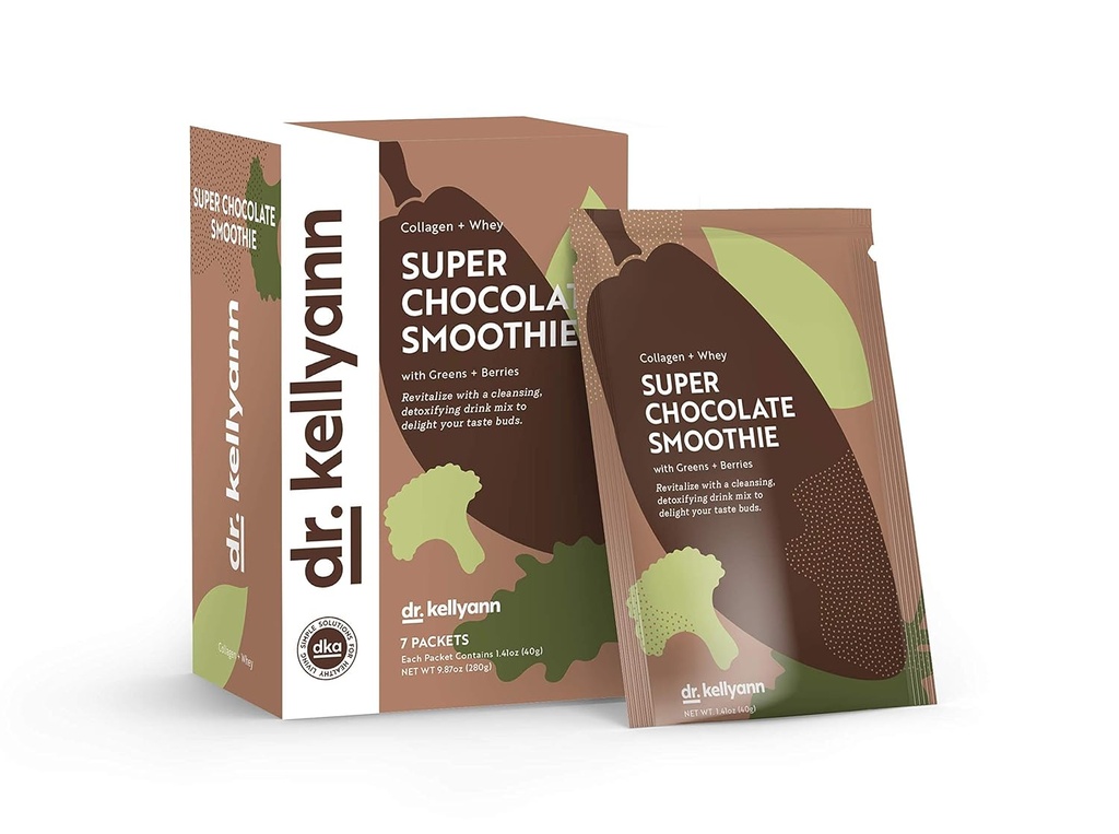 Dr. Kellyann Super Chocolate Collagen Smoothie (7 servingov) – Beljakovinski pretres, Keto & Paleo-prijazno, podpira kožo in črevo, 1 pakiranje