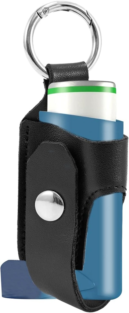 Asthma Inhaler Holder Carrying Holder for L-Shaped Inhaler PU Leather Protective Travel Handy Mini Holster for Adults and Kids,Carrying Case with Carabiner Clip（Inhaler Not Included ） (Black)