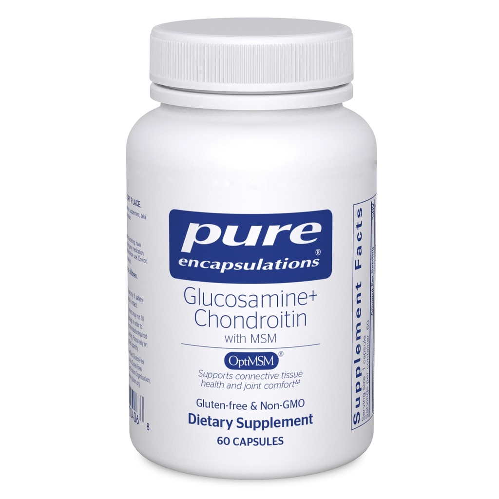Čiste enkapsulacije Glukozamin Chondroitin z MSM - podpira skupno zdravje in normalno karilažno formacijo* - ohranja encimsko aktivnost - Gluten-free & Non-GMO - 60 kapsul