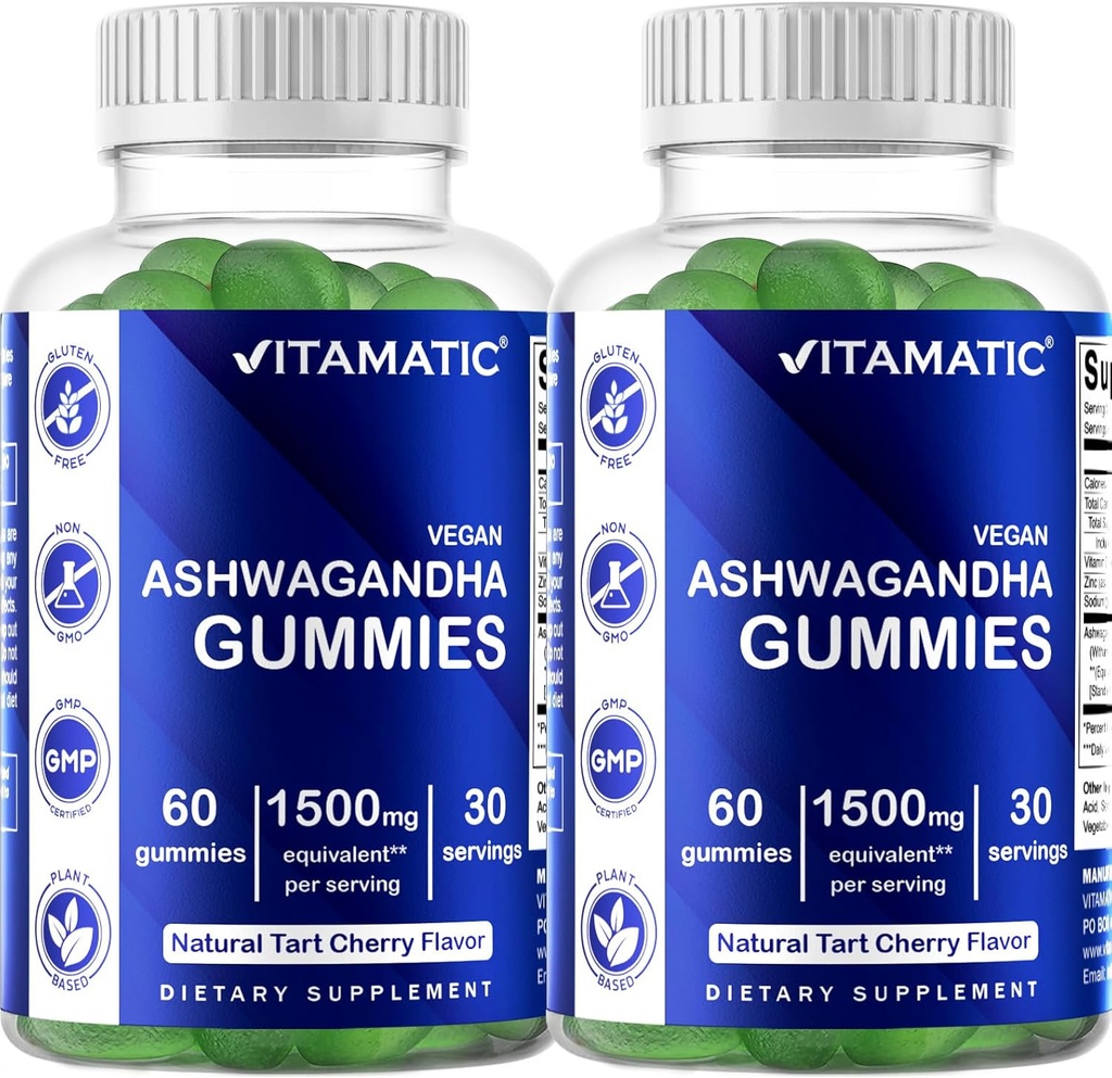 Vitamatski 2 paket Ashwagandha Gumies 1500 mg ekvivalenten na serviranje (od 30:1 ekstrakta 50 mg) - 60 Veganskih Gumijev - 3% Withanolidov