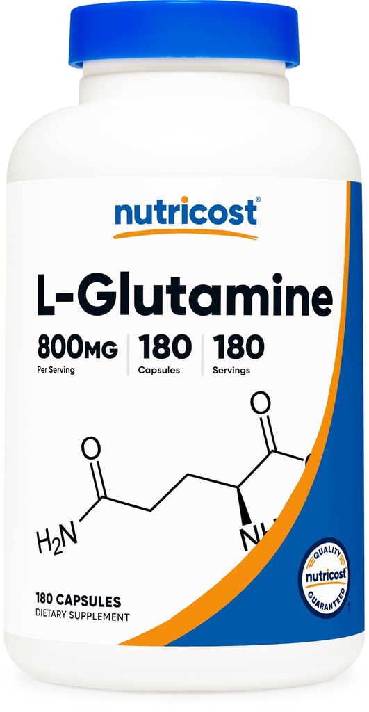 Nutricost L-glutamin 800 mg, 180 kapsul - brez glutena, brez glutena, brez glutena