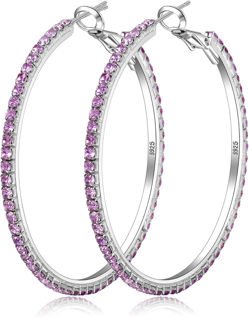 925 Sterling srebrni uhani veliki Rhinestone Hoop uhani veliki kubični cirkonia Hoop uhani tanki Rhinestones okrogli Hoop uhani za ženske 20/30/40/50/60/70mm Sparkly Hoops s kristali za ženske