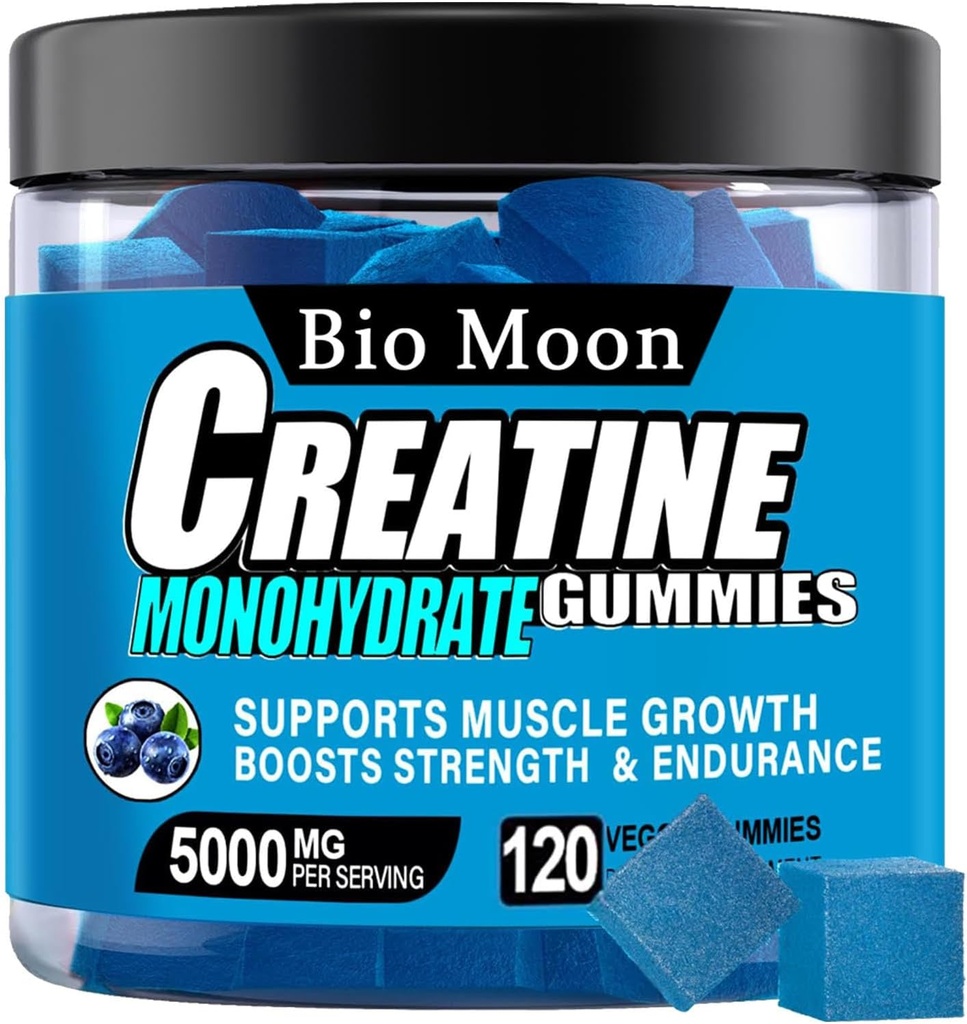 Kreatin Monohidrat Gumies 5000mg za moške in ženske, Žvečilni Kreatin Monohidrat za mišično moč, mišice Graditelj, Energy Boost, Predworkout dodatek(120 Count)- Borovnice aroma