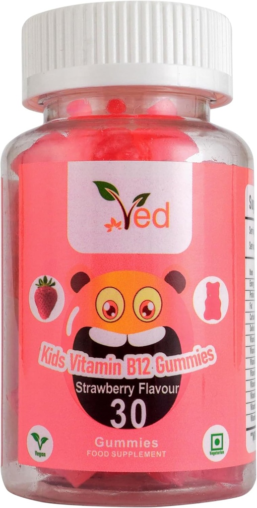 Ved Kids Vitamin B12 Gumiji za vitamin B12 dodatek, Energija in imunski sistem – Vegan - 15 dni dobave, 30 Žvečljivi otroci Vitamini Gumiji.(15 dni dobave)