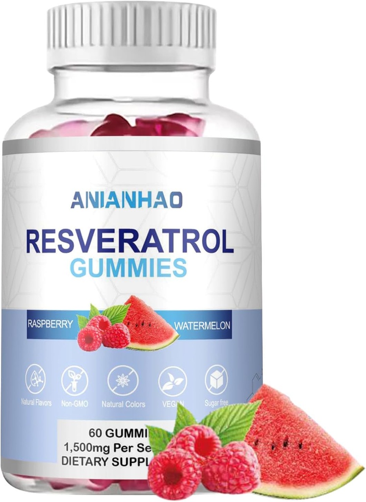 Sladkor-free Resveratrol Gumies, Potent 1500mg Resveratrol dodatek, Podpora Prebavne in imunskega zdravja, Regenerator celic in popravila, Resveratrol dodatek za antioksidant podporo