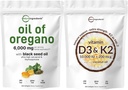 Mikro sestavine Olje Oregano Softgels 6.000mg Na Serving & Vitamin D3 10.000iu + K2 200mcg Kokosovo olje Softgels paket 2 Pack 