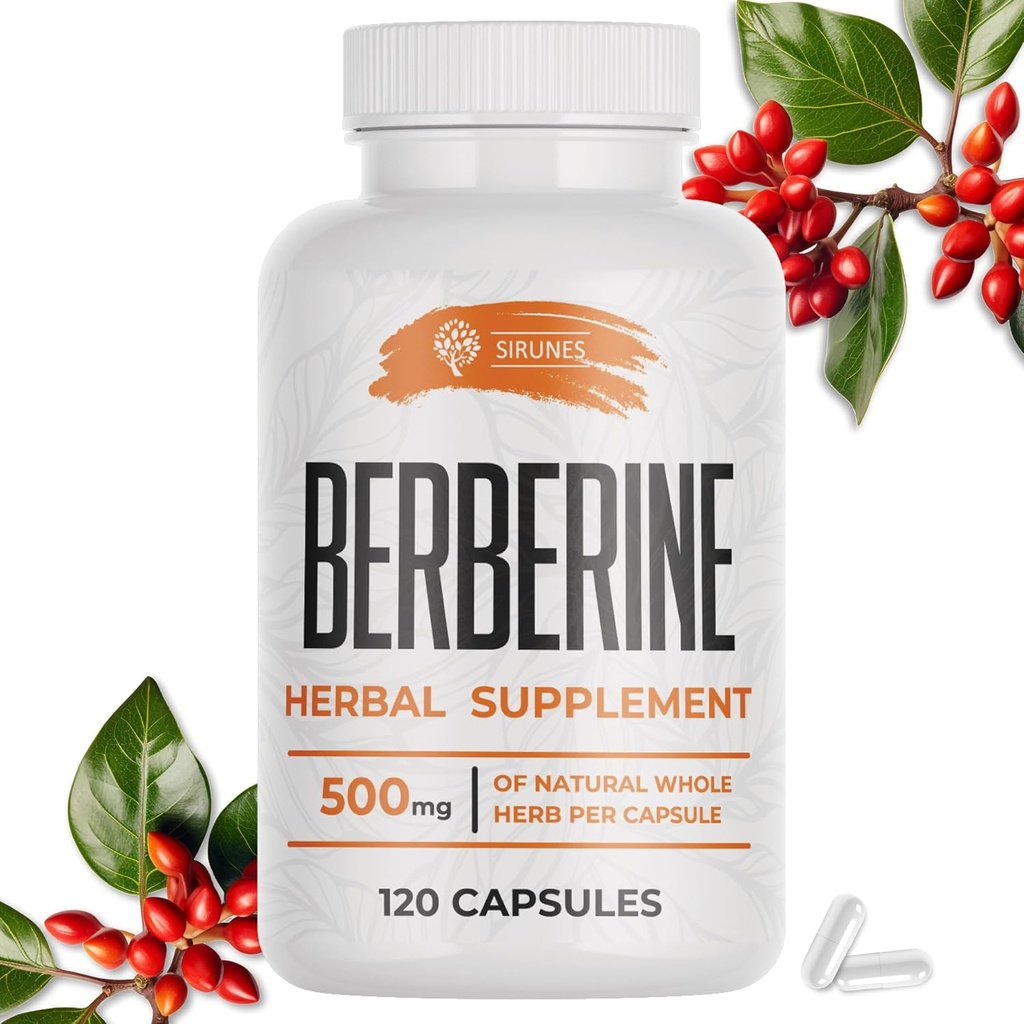 SIRUNES Berberine Supplement – Berberine HCL Prehranska dopolnila za moške in ženske – Non GSO Berberine 500mg – Idealno za imuno podporo, srce, raven holesterola 120 kapsul