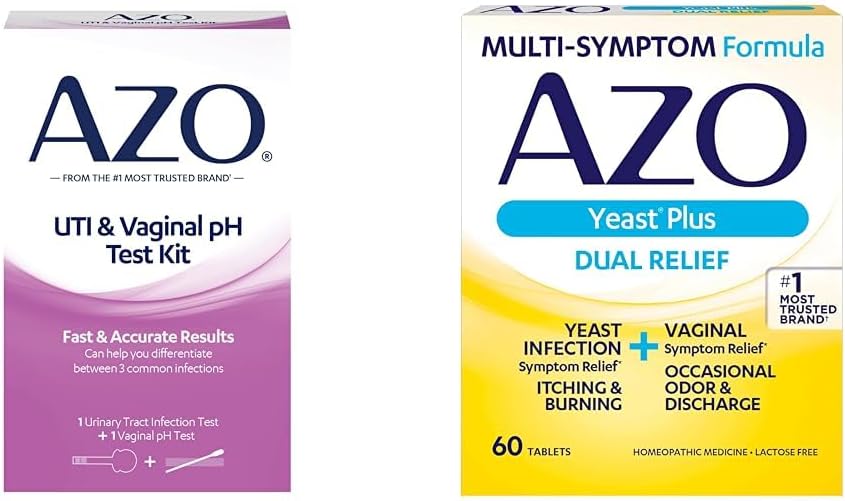 AZO sečni trakt Okužbe Testni trak + Vaginalni pH testni komplet + Infekcija na kvasu & Vaginalne Symptom Relief tablete, 60